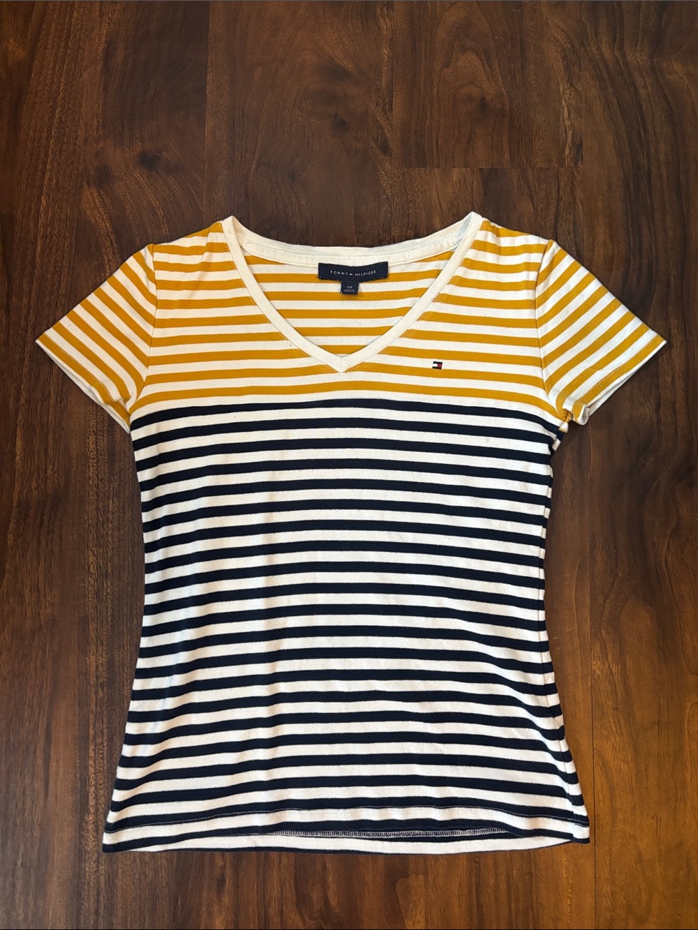 Tommy Hilfiger Striped V-Neck Tee 100% Cotton